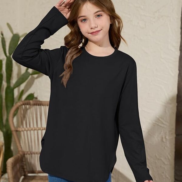 Girls Long Sleeve Soft Tunic Hem Side Slit Thumbnail